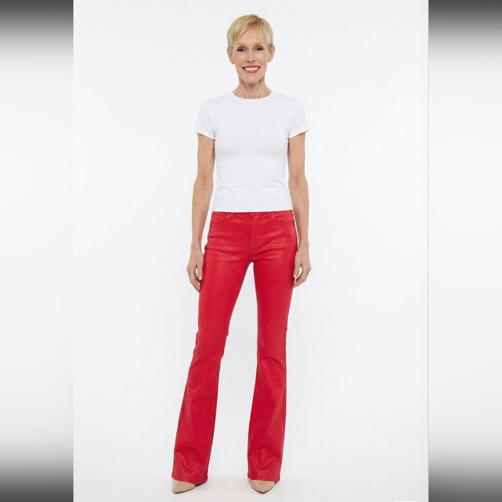 NWT. L'AGENCE Ruth Highrise Coated Straight Jeans In Lava Red - Picture 3 of 13